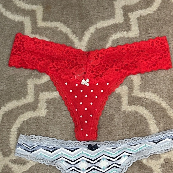 Aerie & La Senza Red, Blue, and Black Lace Thong Panties Set - Picture 2 of 5